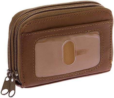 Roma Leathers Genuine Leather Mini ID & Credit Card Holder (Light Brown)
