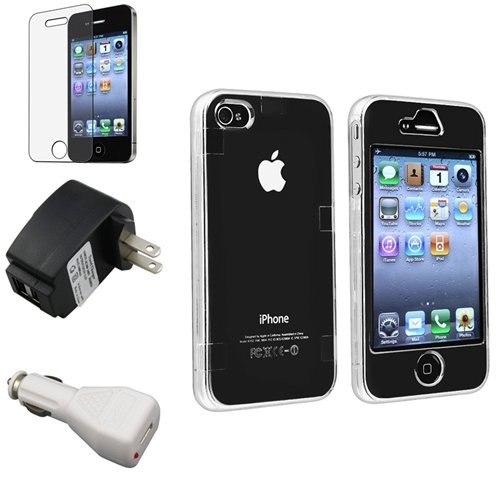 eForCity 1 x Clear Crystal transparent Snap-on Case + 2 x USB Travel Home Wall, DC Car Charger Adapter Compatible With Apple� iPhone� 4 / 4S, with FREE Anti-Glare Screen Film