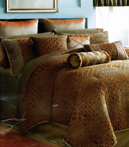 20 PC. LUXURY JACQUARD OVERSIZED QUEEN BED IN A BAG COMFORTER SET W/ MATCHING VALANCES, PILLOWS, SHEETS SAGE GREEN