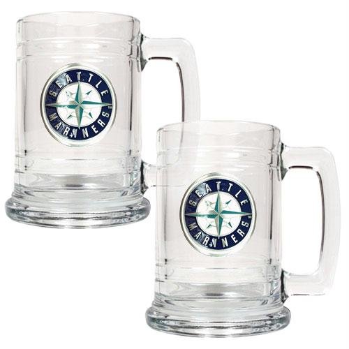 MLB Seattle Mariners Two Piece 15-Ounce Glass Tankard Set- Primary Logo