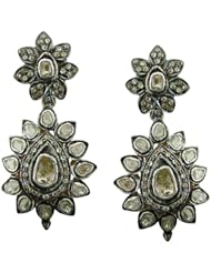 14kt Yellow Gold Rose Cut Diamond Dangle Earrings Vintage Look Jewelry