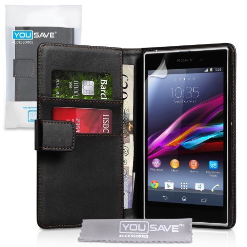 Yousave sony xperia z1 case black pu leather wallet cov…