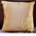 Contemporary Thai Silk Cushion Cover, Gold Embroidered Large Lotus Design, 16" x 16", Gold