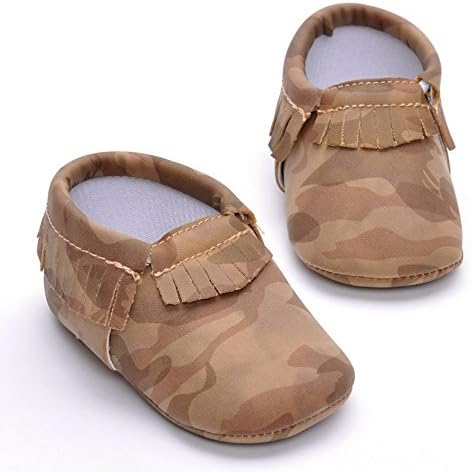 QGAKAGO(TM) Infant Baby Moccasins Soft Sole Army Camouflage Anti-slip Tassels Prewalker Toddler Shoes (S:0~6 months, Camo Khaki)