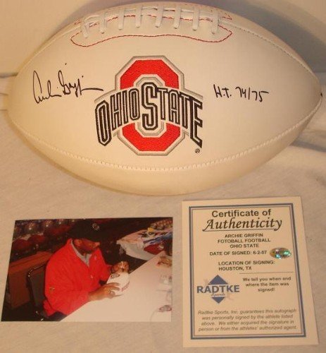 Archie Griffin Autographed/Hand Signed Ohio State Fotoball Football with 74/75 HT Inscription