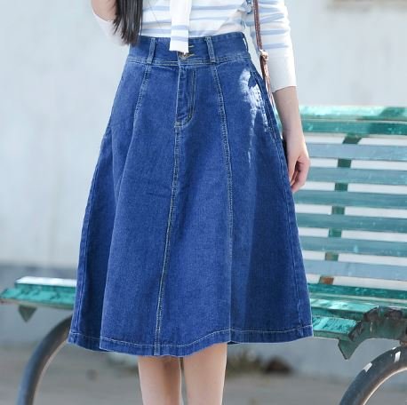 (ALLURE) デニム スカート Aライン フレアスカート ミモレ丈 ひざ丈 ブルー AF0510