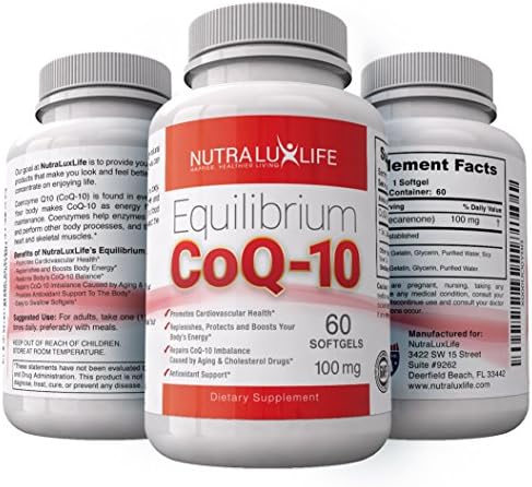 NutraLuxLife EQUILIBRIUM COQ10 supplement easy to swallow Coenzyme Q10 softgels 60 count cardiovascular system support and natural antioxidant