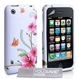 Yousave Accessories TM Stilvoll Wei� / Mehrfarbig Rosa Blumen Schmetterling Muster Silikon Gel Case Cover H�lle Tasche Apple iPhone 3 / 3G / 3GS Mit Displayschutz Folie Und Graues Micro Faser Poliertuchvon "Yousave"