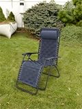 Bliss Hammocks GFC-493 Gravity Free Reclining Lounger In Olefin Weave with Pillow - Dark Blue with Black Frame