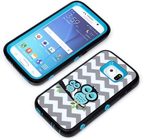 Galaxy S6 Phone Cases, Vogue Shop Beautiful Design 3in1 Hybrid Case Cover for Samsung Galaxy S6. Two Owl Hard Cover for Galaxy S6 Three Layer Elegant Wave Printed Design Plastic Hybrid High Impact Defender Case Combo Hard Cases Covers Scratchproof Dustproof Shockproof Durable Hybrid High Impact Hard in Mint Green Pattern Silicone Armor Case Cover for Galaxy S6 (Three Month Warranty) (Blue)