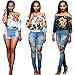 Sunward(TM) Women Sexy Strapless Off Shoulder Sleeve Embroidered Blouse (Large, Blue)