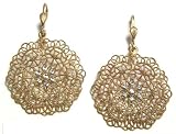 51gMBirFHLL. SL160  Catherine Popesco 14K Gold Plated 1 Inch Filigree Medallion Dangle Earrings with Clear Swarovski Crystals