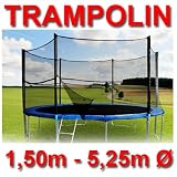 Hochwertiges Gartentrampolin mit Sicherheitsnetz, 1,50m - 5,25m, maximale Belastung 180kg - 