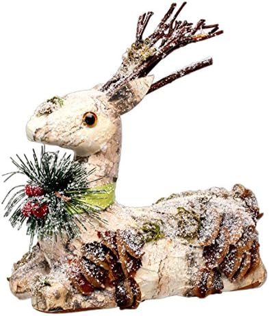 8" Glittered Paper Deer Laying Down with Stick Antlers Shelf Sitter