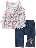Young Hearts Baby-Girls Infant Floral Chiffon Top With Denim Capri Set