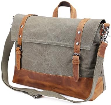 Tmount Fashionable Vintage Canvas Leather Trim Travel Tote Duffel Shoulder Handbag Weekend Bag -Army Green