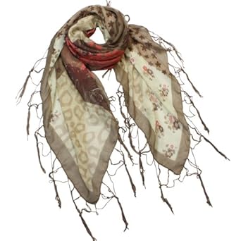Multi Flowers Leopard Pattern Tassels Ends Cotton Sheer Square Scarf Shawl Sarong - Various Colors