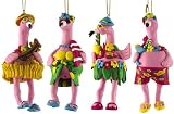 Set of 4 Kooky Pink Flamingos In Beach Attire Christmas Ornaments