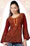 Spicy Burgundy long sleeves Kurti/Tunic with neckline handwork