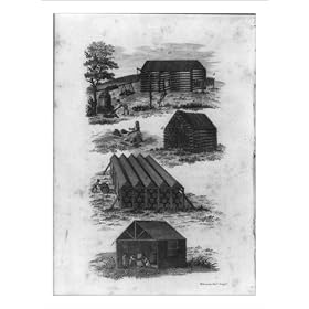 Historic Print (M): [4 scenes showing curing, airing, and storing of tobacco, Tidewater, Virginia, pre-1800]