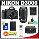 Nikon D3000 10MP Digital SLR Camera with 18-55mm f/3.5-5.6G AF-S DX VR Nikkor Zoom Lens & 70-300mm VR Zoom Lens with 8GB Card + EN-EL9a Battery + Nikon Gadget Bag + Accessory Kit
