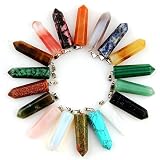 12pcs Healing Pointed Chakra Beads Pendants Point Bullet Shape Quartz Crystal Teardrop Stone Randow Color Beads Pendant (Mixed Color)