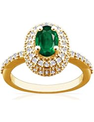 14K Yellow Gold Oval Cut Emerald Ring With Sidestones