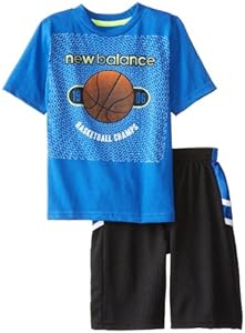 New Balance Boys 2-7 Graphic Jersey T-Shirt and Closed Hole Mesh Athletic Short, Ocean Blue, 4
