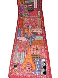Sari Ethnic Sequin Table Runner Hanging Pink Wall Tapestry