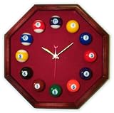 13in Octagon Billiard Clock Cherry & Burgandy Mali Felt