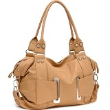 Designer Inspired Synthetic Leather Buckled Decorative Shoulder Bag – Tan