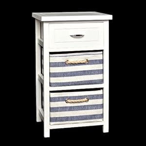 Cómoda rústica blanca con cestas azul y blanco ,mesita de noche o