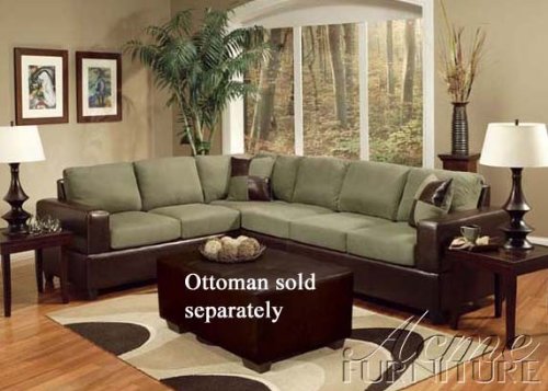 Sectional Sofa in Sage Fabric and Brown Bycast Base