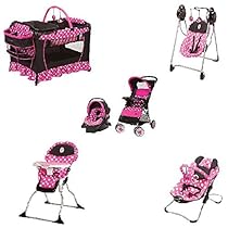 Disney Baby Stroller and Travel System Gear Bundle Collection with Stroller,Car Seat, Playard Playpen with Bassinet and Diaper Changer,Musical Swing, Walker, And/Or Diaper Bag (Minnie Dot)
