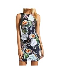 Sleeveless Round Neck Summer Wrap Floral Print Bodycon Dress 