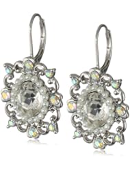Betsey Johnson "Stone & Pearl" Crystal and Pearl Oval Drop Earrings