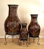 Antique Style Oxidize Set of 3 Metal PLANT VASE with Stand
