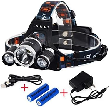 5000 Lumen Bright Headlight Headlamp Flashlight Torch 3 CREE XM-L2 T6 LED with Rechargeable Batteries and Wall Charger for Hiking Camping Riding Fishing Hunting