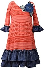Girls Applique  Tiered Polyester/Rayon/Spandex/Knit Bell Sleeves Scoop Neck  Dress With Ruffles