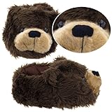 Fuzzy Brown Bear Animal Slippers for Women