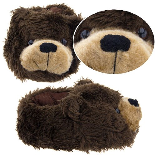 Fuzzy Brown Bear Animal Slippers for Women
