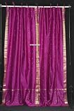 Tie Top Violet Red Silk Sari fabric Drapes, Panels, Curtains