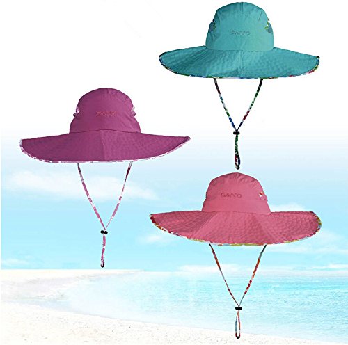 Women's Summer Wide Large Brim Hat Ventilate Double Sides Wear UPF 50+ Beach Sun Cap (Blue)