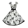 Pretty Kitty Fashion 50s Wei� Schwarz Blumen Cocktail Tee Kleid