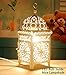 Ivenf Moroccan Style Matte White Cast Iron Handmade Square Scrollwork Candle Lantern