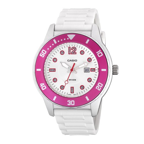 Casio Women's LTP1330-4A1V Sport Glitter Accented White and Pink Resin Strap Watch