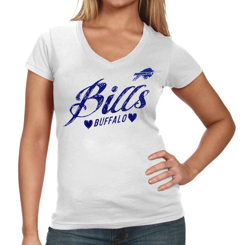 Buffalo Bills Ladies Heart Script Baby Jersey T-Shirt - White (Small)