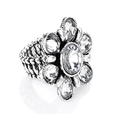 Large Crystal Flower Fashion Ring Antique Silver