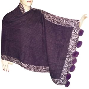 Buy Azo Free Tested Boiled Wool Stole With Deisgned Border And Soft Fringe Balls (Free Shipping)...