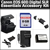 Essentials Accessory Kit For The Canon EOS 60D Digital SLR Camera Includes 8GB High Speed SD Memory card + USB 2.0 High Speed Card Reader + Extended Replacement LP-E6 (2200 mAH) Battery (with Info-Chip!) + Ac/Dc Rapid Travel Charger + Deluxe Case + More